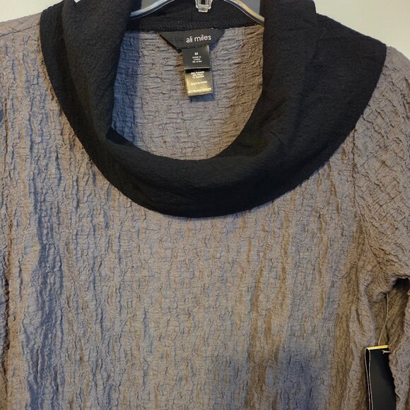 Ali Miles M Grey Trimmed in Black Tunic w/Cowl Neckline, Long Sleeves, 2 Pockets - Picture 3 of 7